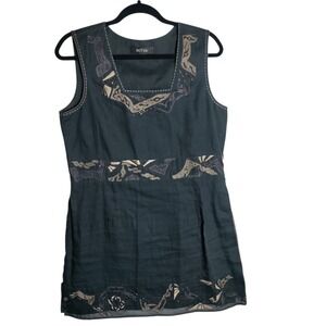 Nitya Women Black Cotton Silk Trim Embroidered Sleeveless Tunic Top Size 42